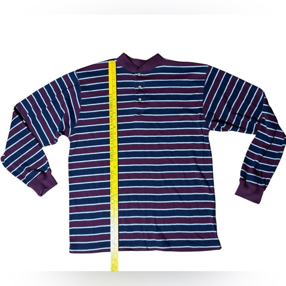 Striped Henley Long Sleeve Shirt - Purple & Blue - Picture 7 of 9